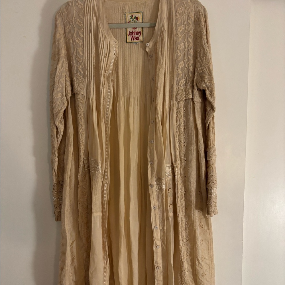Johnny Was Cream Textured Button-Up